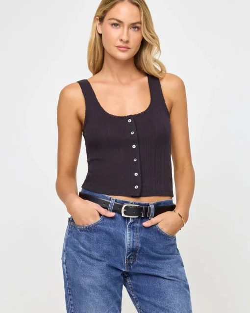 Jeanie Pointelle Tank - Black