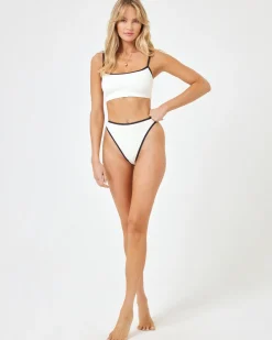 Ribbed Nora Bikini Bottom - Cream Black