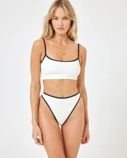 Ribbed Nora Bikini Bottom - Cream Black